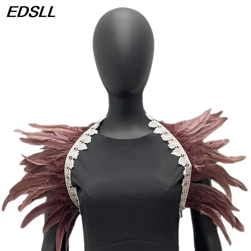 

Gothic Punk Neck Collar Choker Scarves Woman Feather Shawl Shrug Party Wedding Dress Wrap Cape Halloween Turkey Stole Scarf