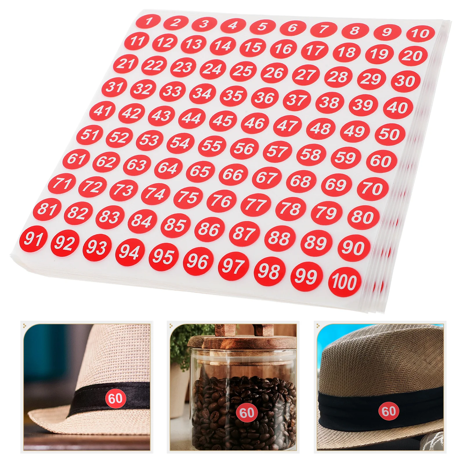 

100 Sheets Round Number Stickers Decals Water Proof Multipurpose Identification Labels Copper Plate for Classroom Office Circle