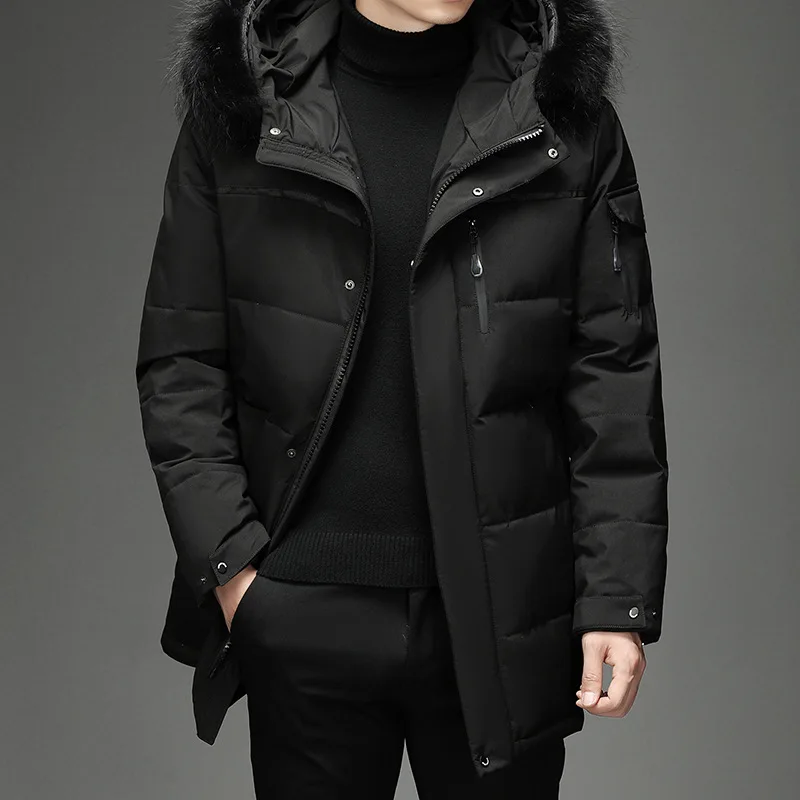 

Winter Down Jacket Men 90% White Duck Down Parkas Coat Mid-length Fur Collar Male Thicken Snow Overcoat -30 Degree Keep Warm