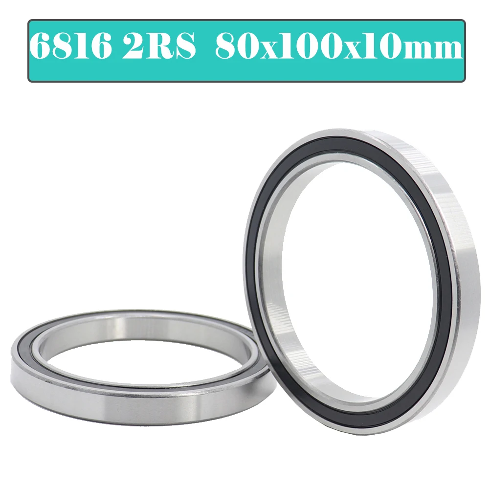 

6816-2RS Bearing ABEC-1 (2PCS) 80x100x10MM Metric Thin Section Rubber Sealed Bearings 61816 RS 6816RS