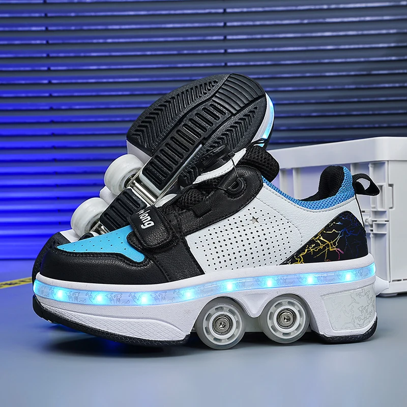

Двойной ряд, 4 колеса, парка, спортивные Ролики обувь, детские светящиеся кроссовки со светодиодной подсветкой, унисекс, обувь для катания на коньках для взрослых