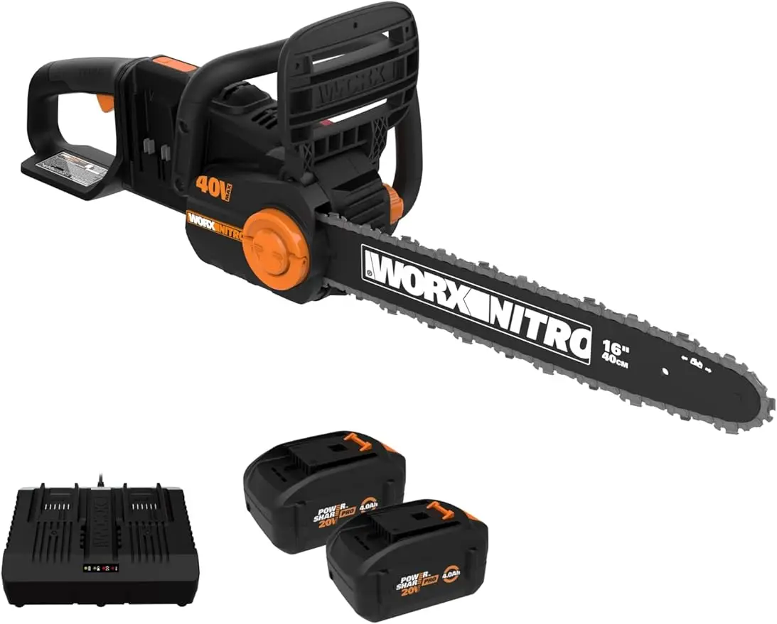 

Worx Nitro 40V 16" Cordless Chainsaw WG385 Power Share Battery Chainsaw 59 ft/s Chain Speed Dual Safety Protection,