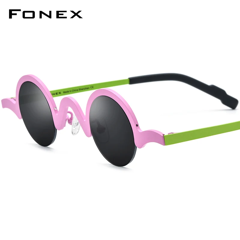 

FONEX Titanium Sunglasses Men Retro Small Round 2024 New Semi Rimless Polarized Sun Glasses for Women UV400 Shades F85810T
