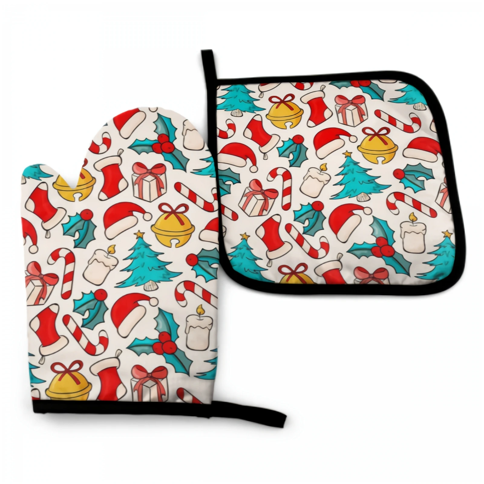 Christmas Pattern Oven Mitt and Pot Holder Set Heat Resistant Non Slip Kitchen Gloves with Inner Cotton Layer for Cooking Baking
Christmas Pattern Oven Mitt and Pot Holder Set Heat Resistant Non Slip Kitchen Gloves with Inner Cotton Layer for Cooking Baking
