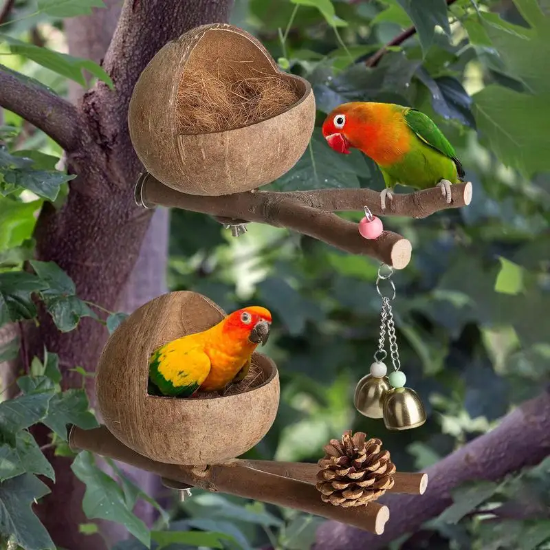 

Bird Coconut Hut Natural Bird Hideaway Parakeet Nest Parrot Nesting Box With Shredded Coconut For Finches Budgerigar Cockatiel