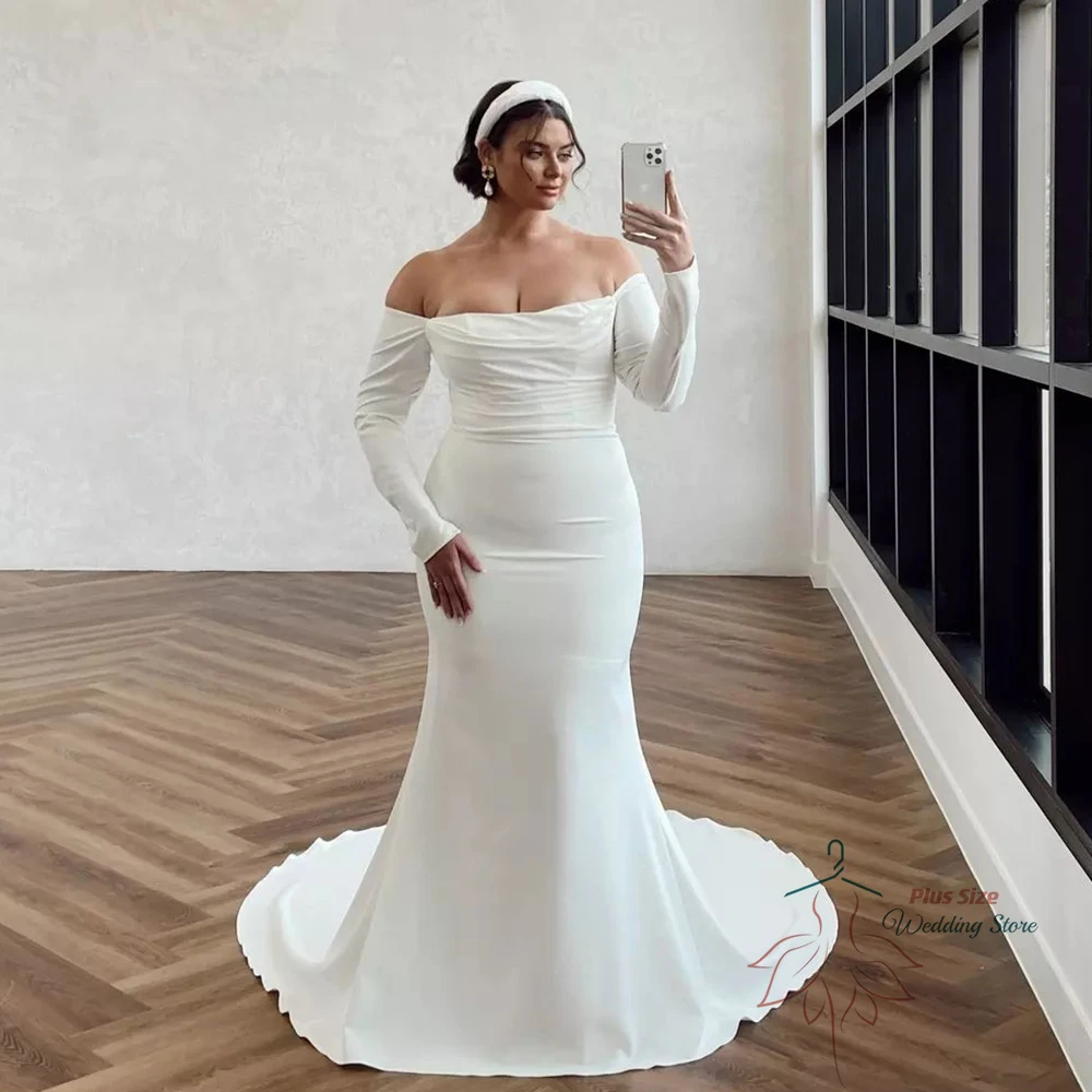 High Quality Wedding Dresses Plus Size For Bride Boat Neck Full Sleeve Bride Gowns Jersey Mermaid Sweep Train فستان حفلات الزفاف
High Quality Wedding Dresses Plus Size For Bride Boat Neck Full Sleeve Bride Gowns Jersey Mermaid Sweep Train فستان حفلات الزفاف