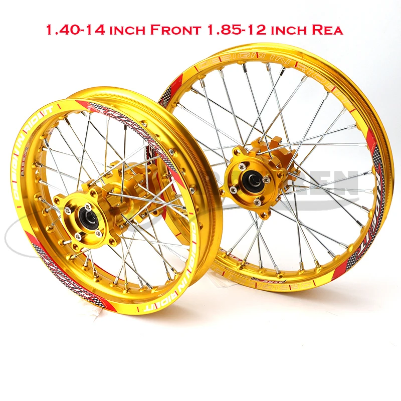CNC Al loy Motorcycle Rims 1.40-14 inch Front 1.85-12 Rear loy Wheel For KLX CRF Kayo BSE Dirt Pit Bike
CNC Al loy Motorcycle Rims 1.40-14 inch Front 1.85-12 Rear loy Wheel For KLX CRF Kayo BSE Dirt Pit Bike