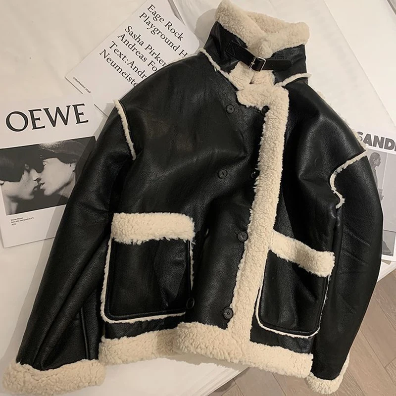 Women Vintage Thick Warm Faux Leather Lamb Fur Short Jacket Streetwear Female Moto Biker Zipper Coat Outwear Tops
Women Vintage Thick Warm Faux Leather Lamb Fur Short Jacket Streetwear Female Moto Biker Zipper Coat Outwear Tops