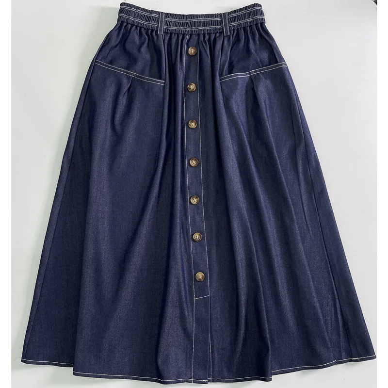 

Niche Commuting Versatile Denim Skirt Medium Length Elastic Waist High Waist A-line Skirt Spring/Summer 2024
