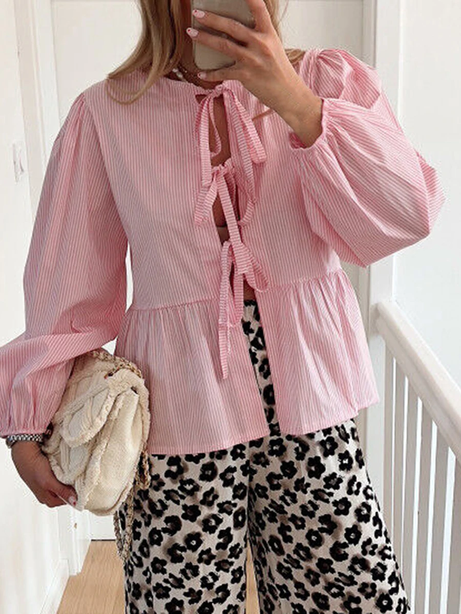 Women Summer Shirt, Long Sleeve Shirt Tie-up Loose Solid Elegant Blouse Spring Fall Tops for Casual Daily
Women Summer Shirt, Long Sleeve Shirt Tie-up Loose Solid Elegant Blouse Spring Fall Tops for Casual Daily