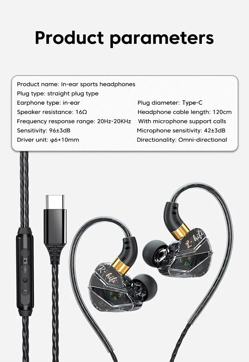 HIFI Wired Earphones 3.5MM AUX/Type C Jack 9D Surround With Mic In-Ear Transparent Music Headsets For Samsung Android For iPhone S33ef27040ae34663b2490a00ac15855eW