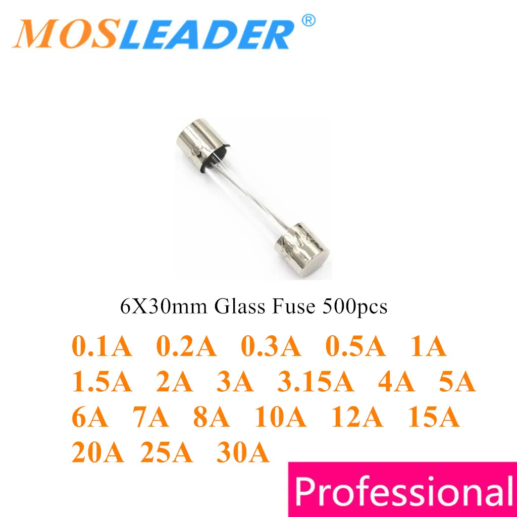 

Mosleader 500pcs 6X30mm 250V 0.1A 0.2A 0.3A 0.5A 1A 1.5A 2A 3A 3.15A 4A 5A 6A 7A 8A 10A 12A 15A 20A 25A 30A Fast Slow Glass Fuse