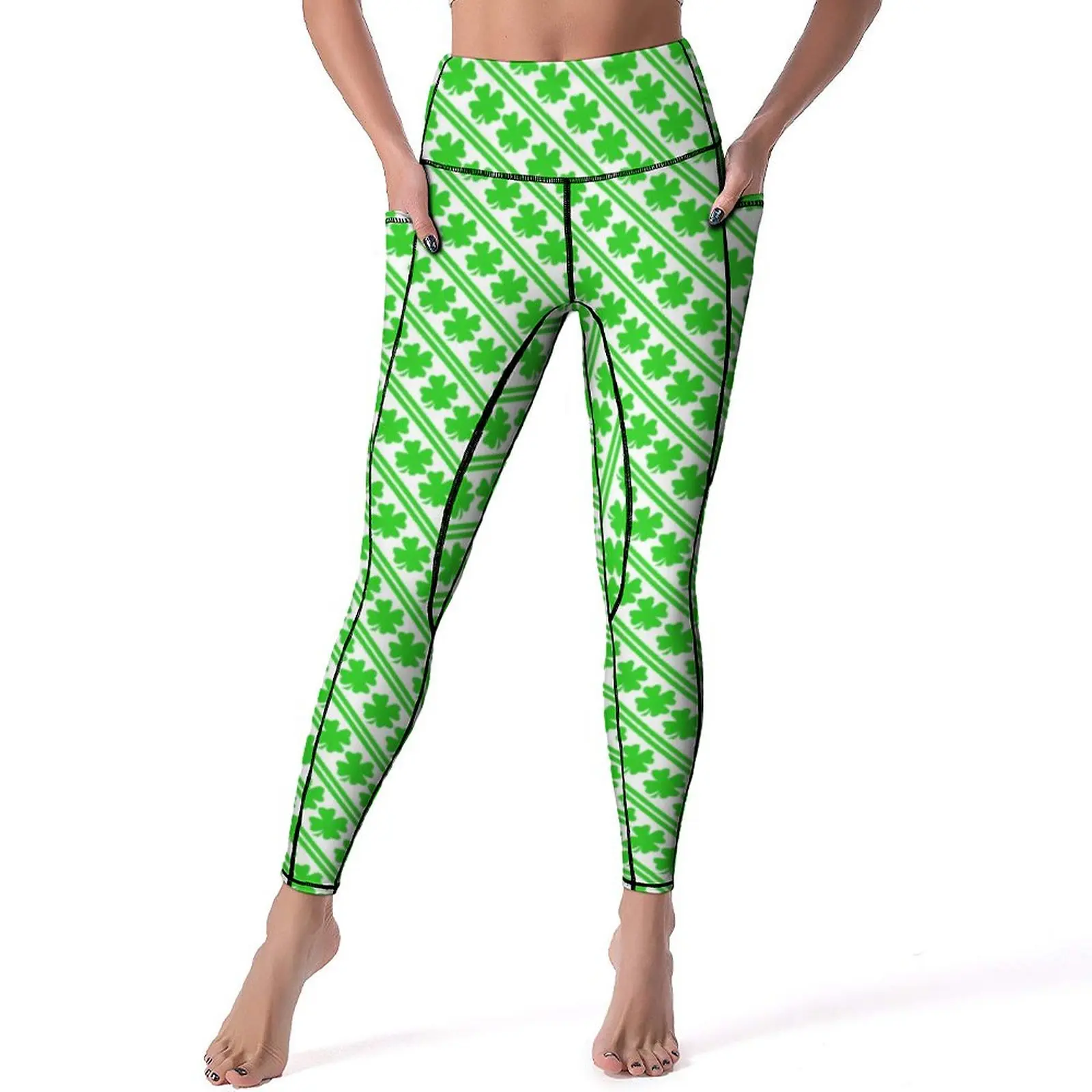 

Lucky Shamrock Leggings Sexy Green Leaf Print High Waist Yoga Pants Aesthetic Elastic Leggins Lady Graphic Fitness Sports Tights