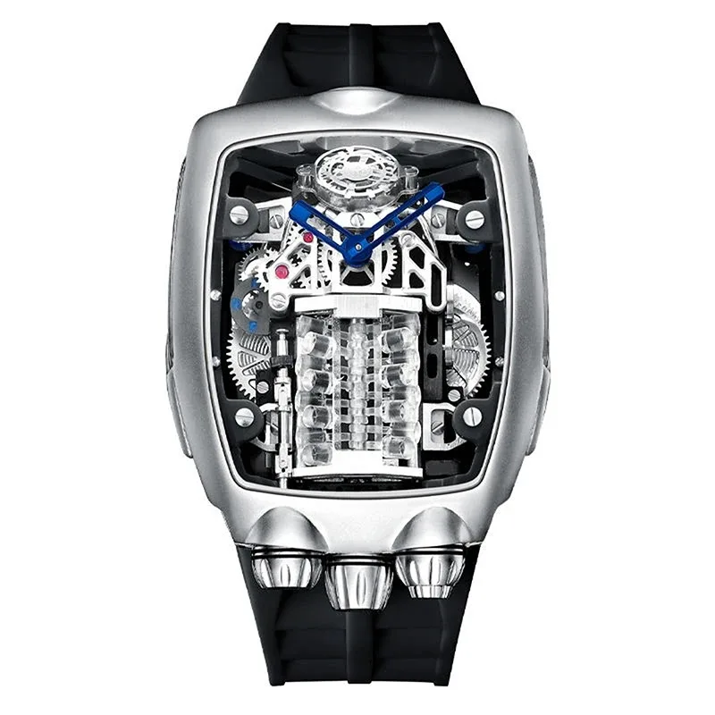 

OBLVLO Men Automatic Watch 42mm Tonneau Mechanical Wristwatch 5ATM Waterproof Luminous Sapphire Engine Cylinder Dial