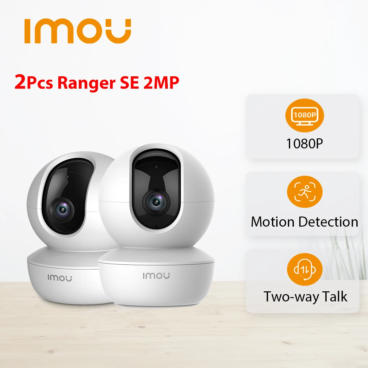 

IMOU 2Pcs Ranger SE 2MP Baby Monitoring Security AI Body Detection Wireless IP CCTV Indoor 4X Digital Zoom 1080P Camera