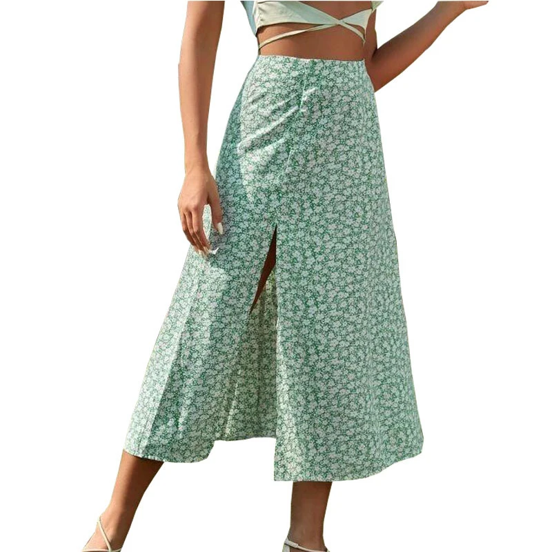 

Женская разноцветная юбка средней длины OMSJ, элегантная повседневная трапециевидная юбка с цветочным принтом и разрезом, летняя одежда, 2024