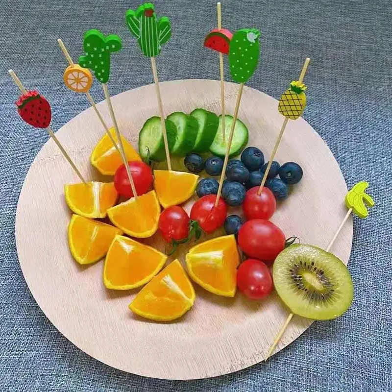 

100pc 12cm Fruits cactus Shape Bamboo Pick Buffet Cupcake Fruit Fork Party Dessert Salad Stick Cocktail Wedding Decoration