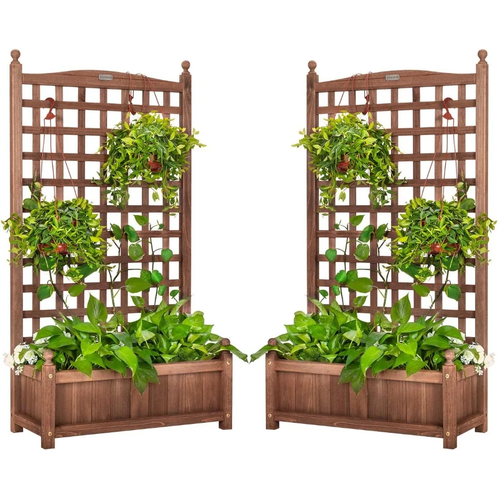 

2 Packs Wood Planter, Raised Garden Bed with Trellis, 48 Inch Height Planters Lattice Panels, Planter