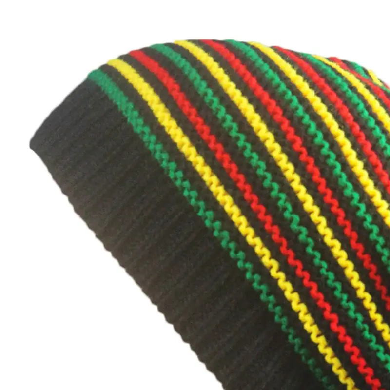 

Unisex Crochet Wavy Fine Stripes Beanie Rainbow Jamaica Hip Hop Street Winter Slouchy Baggy Skullies Hat