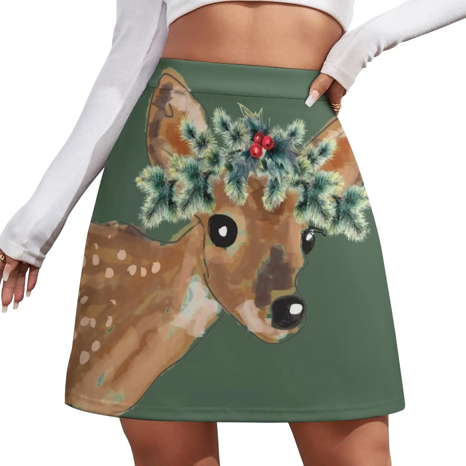 

Baby Fawn Deer with Christmas Crown Mini Skirt women's skirts trend 2024 skirts women summer 2024 mini skirt