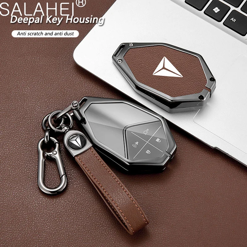 

Metal Leather Car Key Case Cover For Changan Deepal S7 SL03 2022 4 Buttons Control Keychain Keyless Shell Protective Accessories