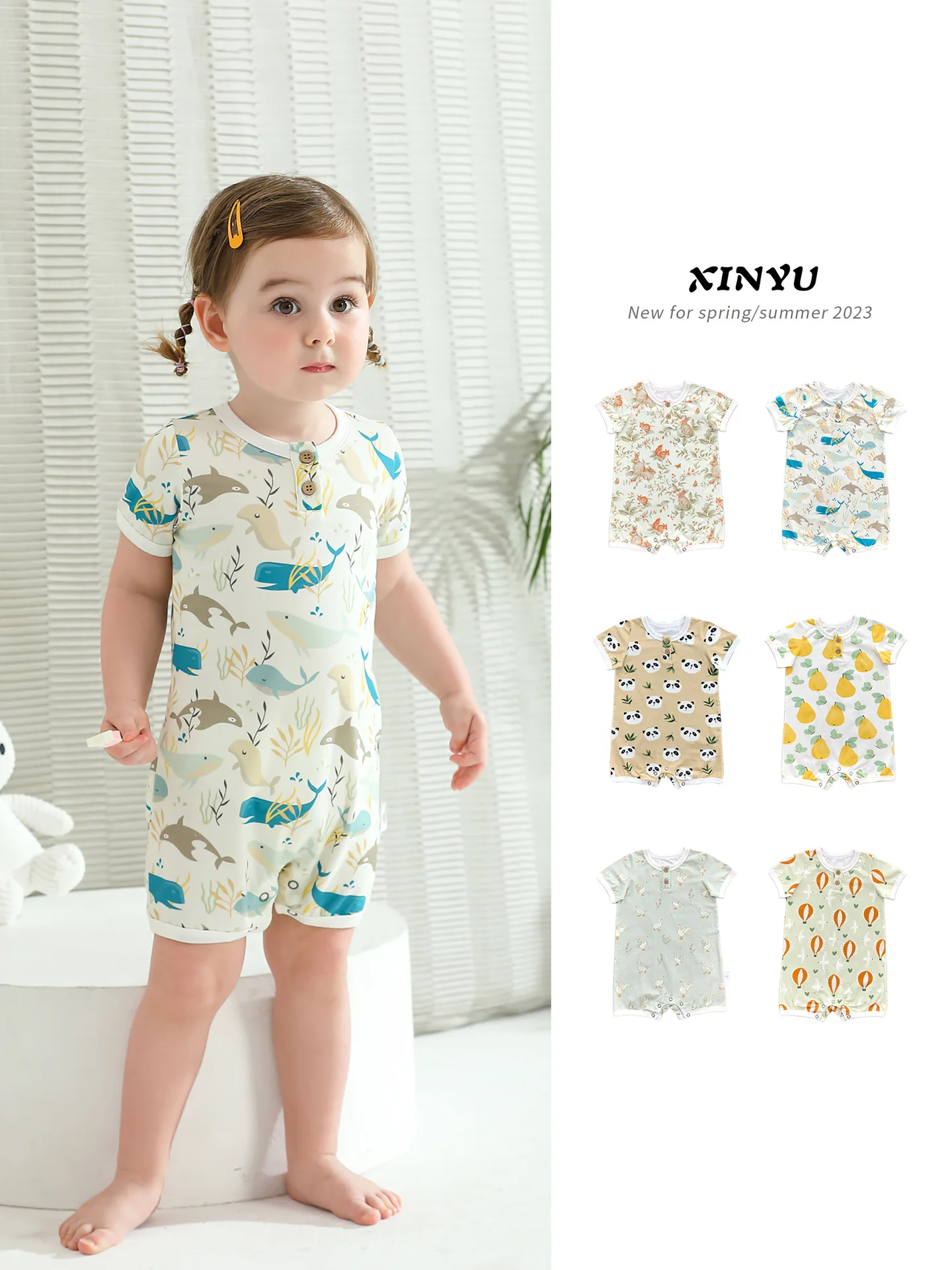 

Jenny&Dave Summer short sleeved baby jumpsuit, thin design, cute print for girls and boys, half sleeved and crawling New clothi