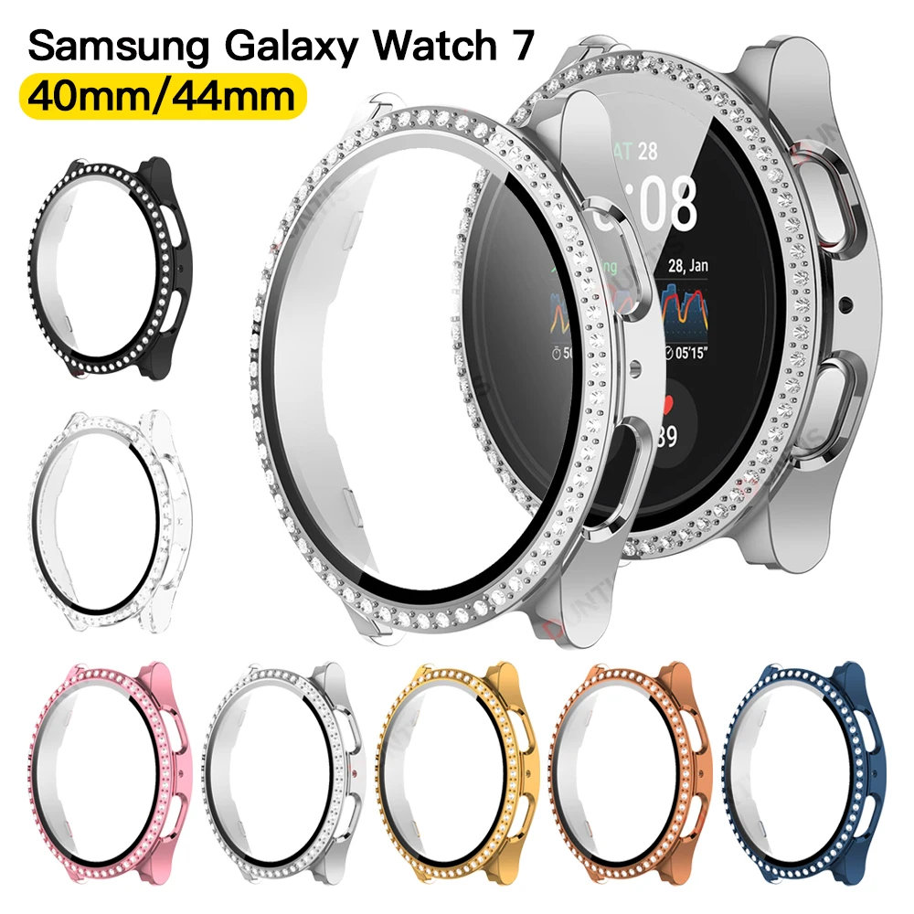 Чехол + стекло для Samsung Galaxy Watch 7 40 мм 44 мм, аксессуары, поликарбонатный защитный чехол, Однорядный Алмазный Инкрустированный блестящий чехол-бампер 
Чехол + стекло для Samsung Galaxy Watch 7 40 мм 44 мм, аксессуары, поликарбонатный защитный чехол, Однорядный Алмазный Инкрустированный блестящий чехол-бампер