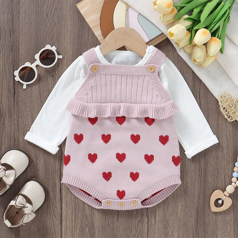 

Baby Girls Valentine s Day Outfits Knitting Sweater Sleeveless Heart Romper Sweaters Overalls Clothes