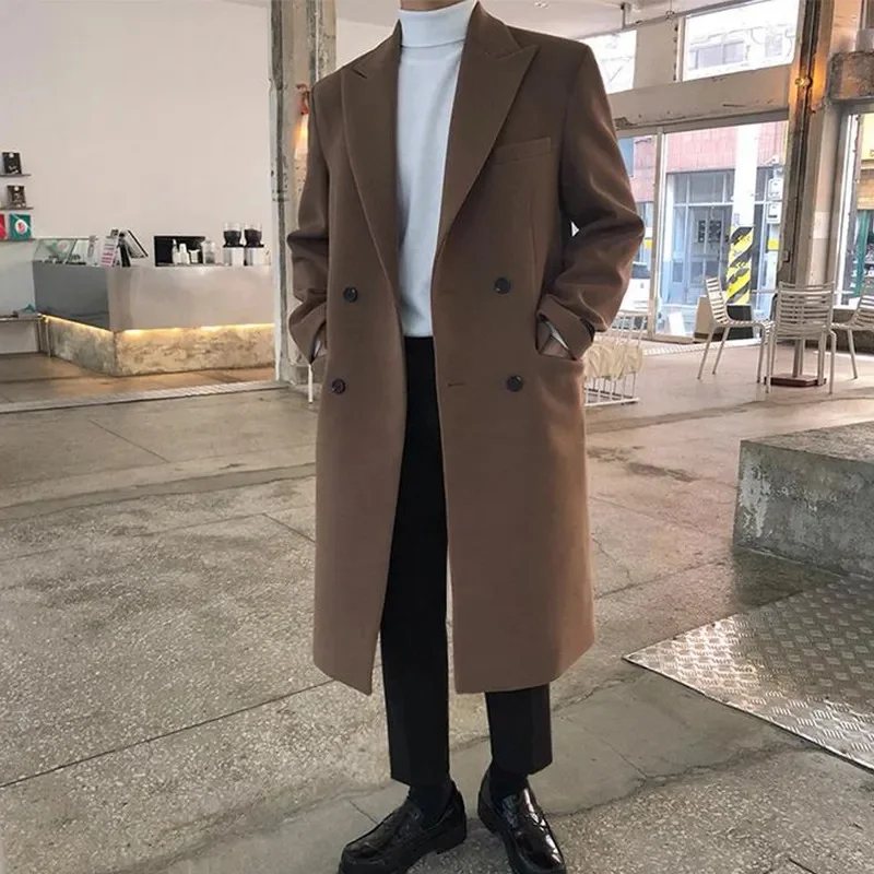 

Men's Autumn Winter Long Woolen Coat Windbreaker New Korean Trendy Clothes Thicken Overcoat Gentleman Elegant Trench