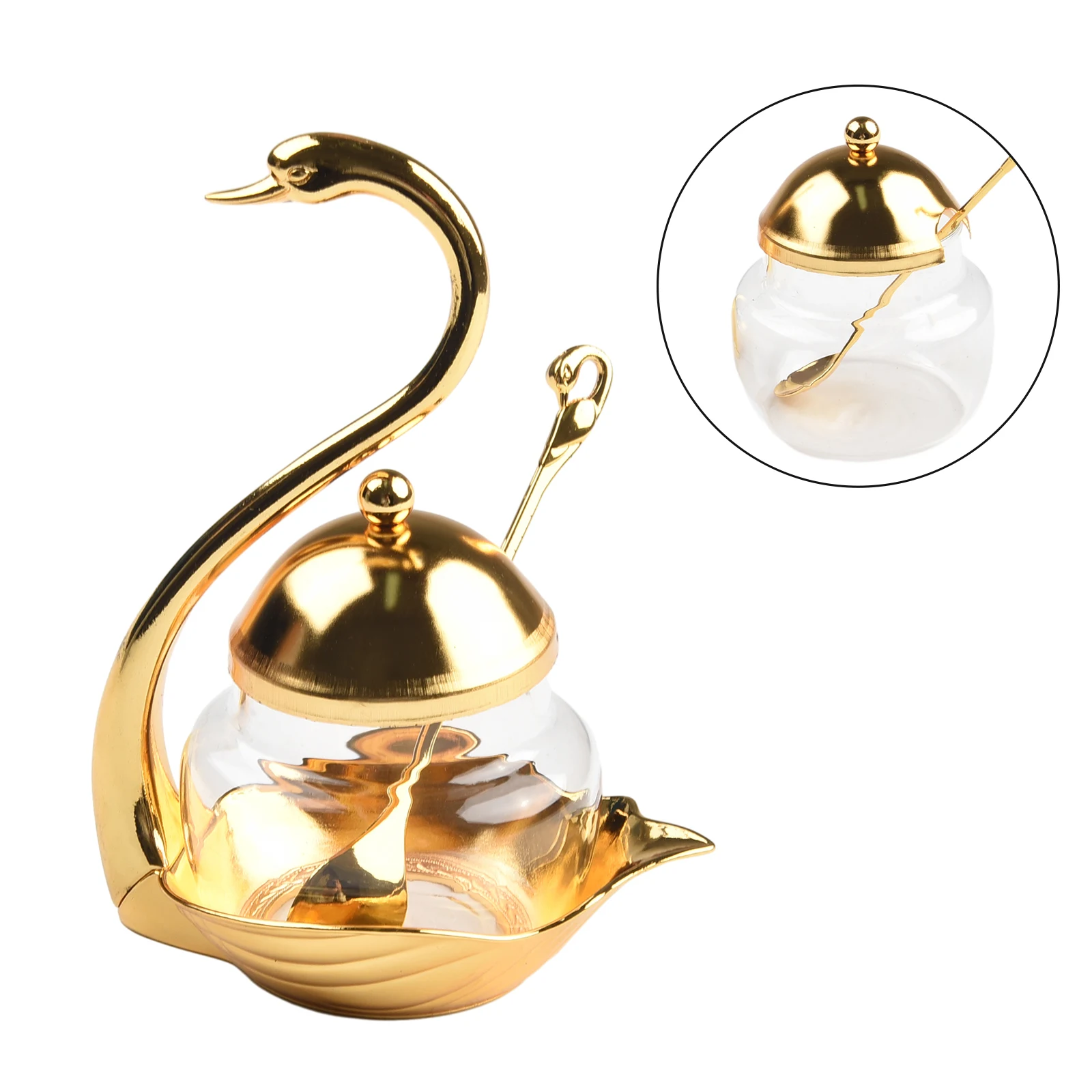 

Corrosion Resistant Swan Condiment Pot Spice Glass Jar with Serving Spoon Elegant and Functional Seasoning Container