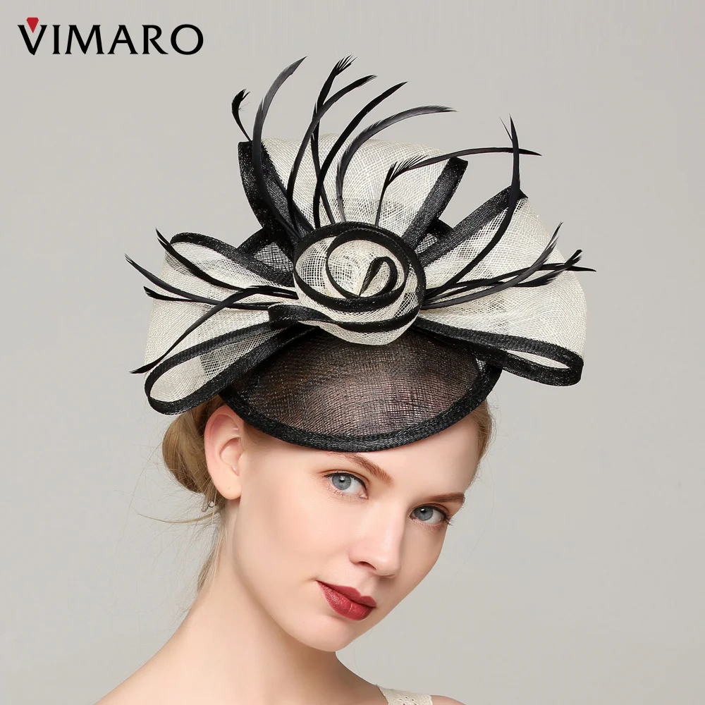 

VIMARO Black/Ivory Sinamay Fascinators for Women Elegant Headbands Fascinator Hats for Women Wedding and Church Nakrycia Głowy