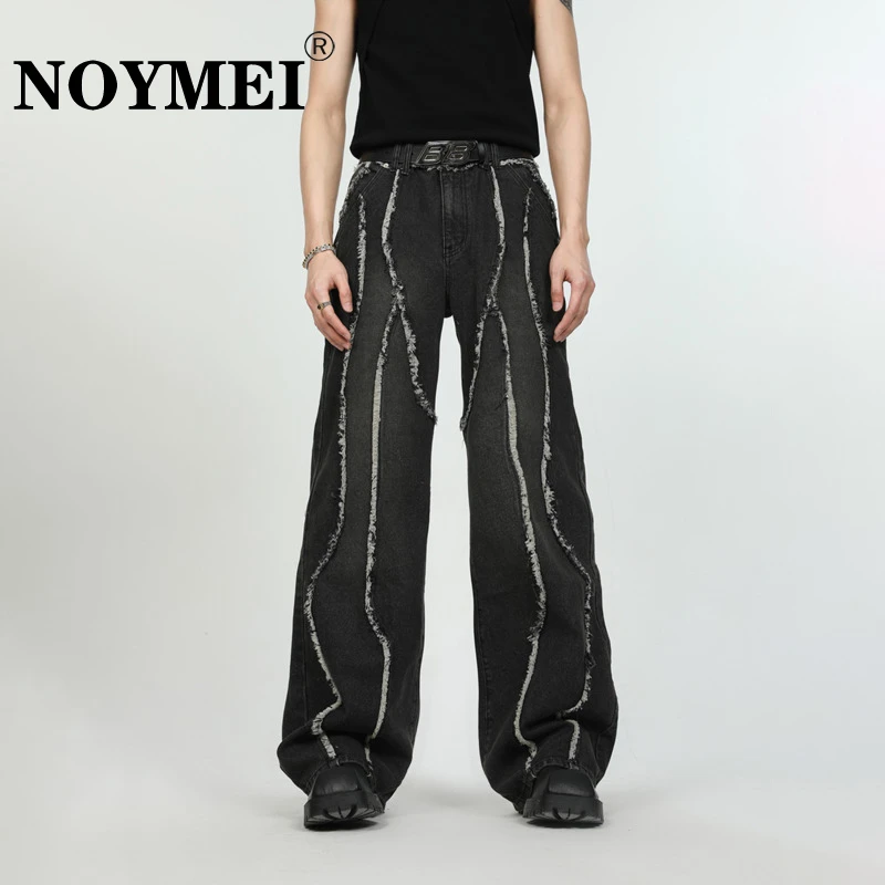 

NOYMEI Destroys Washed Deckle Edge Design Jeans Men's Loose Straight Wide Leg Pants High Street Y2K Fashion Trousers WA3871