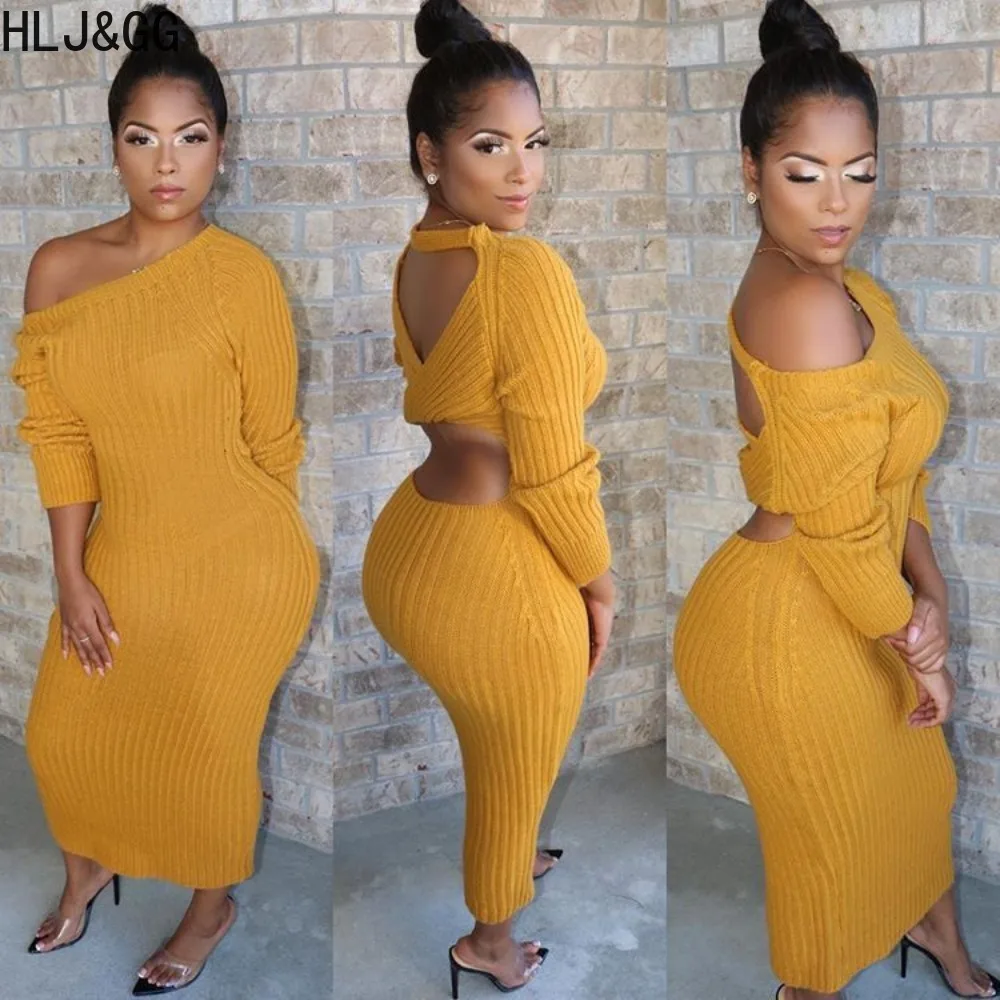 HLJ&GG Autumn Casual Solid Color Ribber Mid Dresses Women Round Neck Long Sleeve Mid Dress Female Backless Straight Clothes 2023
HLJ&GG Autumn Casual Solid Color Ribber Mid Dresses Women Round Neck Long Sleeve Mid Dress Female Backless Straight Clothes 2023