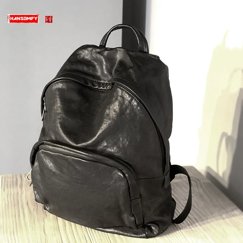 Simple Genuine Leather Men's Backpack laptop bag Vegetable Tanning Leather Travel Backpack Large Capacity Retro Casual Schoolbag 
Simple Genuine Leather Men's Backpack laptop bag Vegetable Tanning Leather Travel Backpack Large Capacity Retro Casual Schoolbag