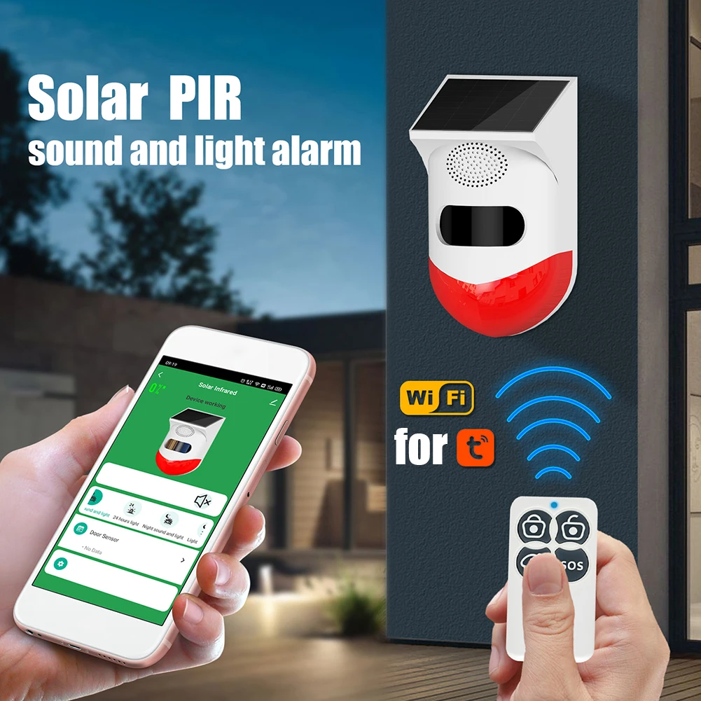 Tuya Smart WiFi Infrared Motion Detector Solar Outdoor PIR Wireless Strobe Siren Detector Sound Alarm Waterproof Remote Control
Tuya Smart WiFi Infrared Motion Detector Solar Outdoor PIR Wireless Strobe Siren Detector Sound Alarm Waterproof Remote Control