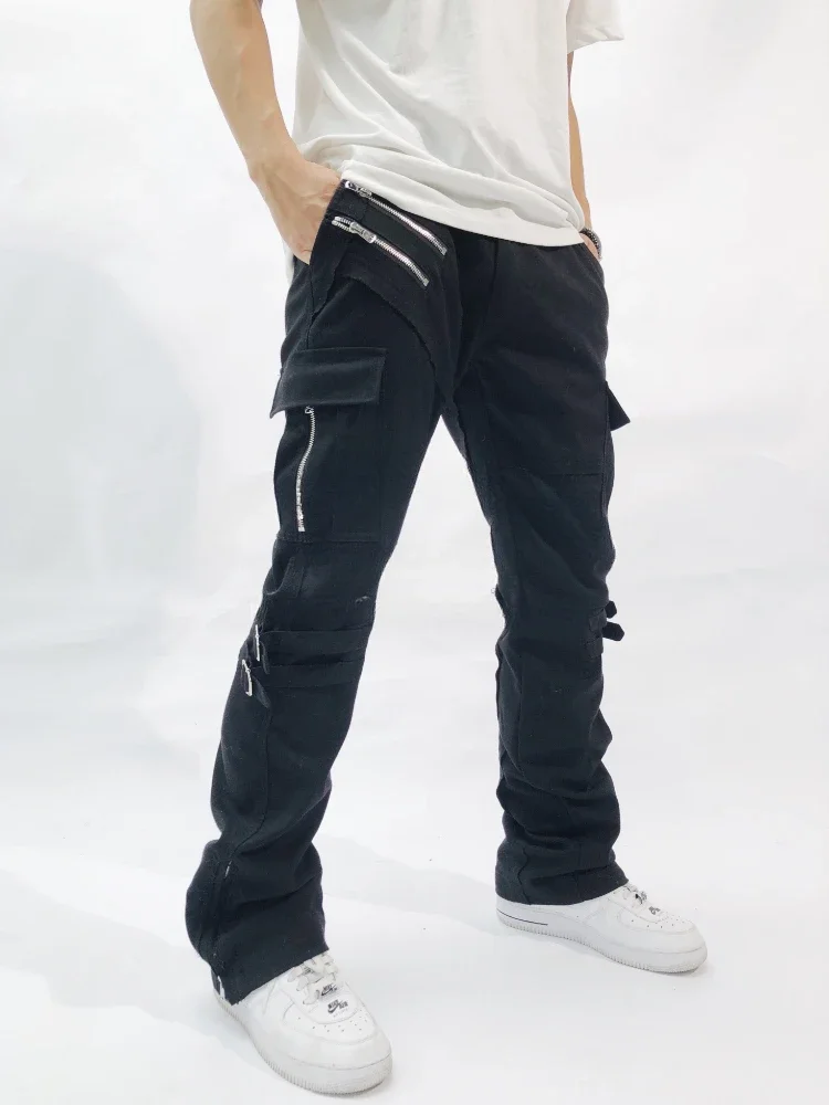 

Niche Design Sense Techwear Style Vibe Multi-Pocket Strap Bootleg Pants Overalls Trousers Men
