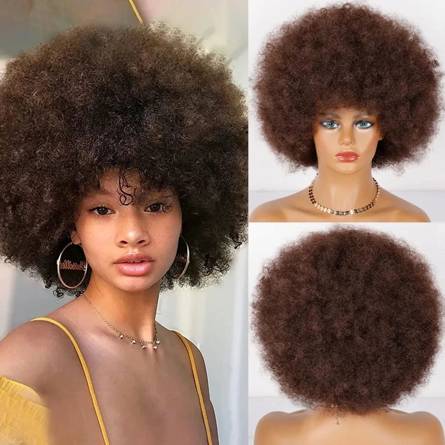 

Short Hair Afro Kinky Curly Wigs With Bangs For Black Women African Synthetic Ombre Glueless Cosplay Natural Blonde Brown Wig
