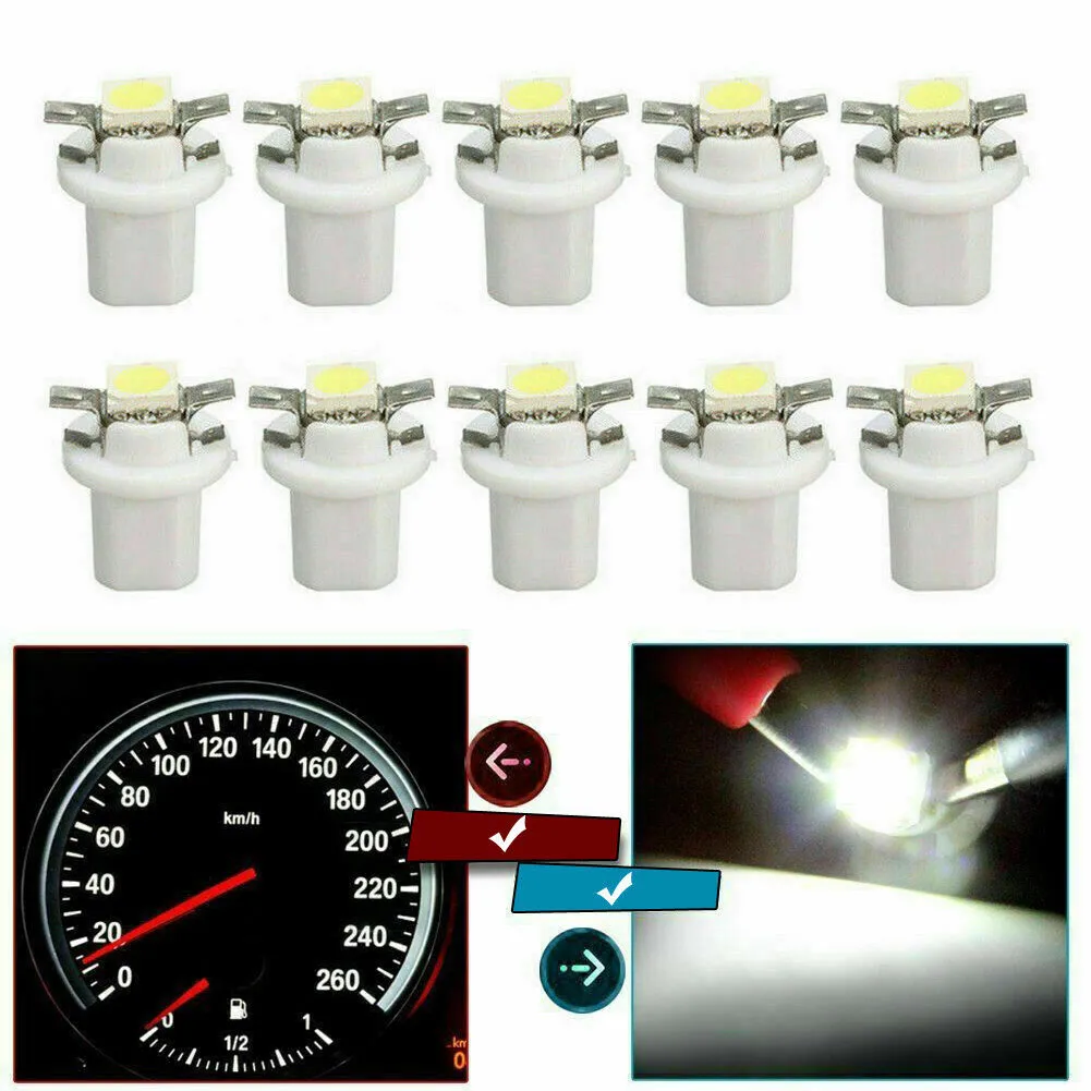 

10Pcs Car LED Bulbs T5 B8.5D 5050 SMD White Car LED Dashboard Dash Lamp Instrument Light Bulbs 12V DC Center Console Light