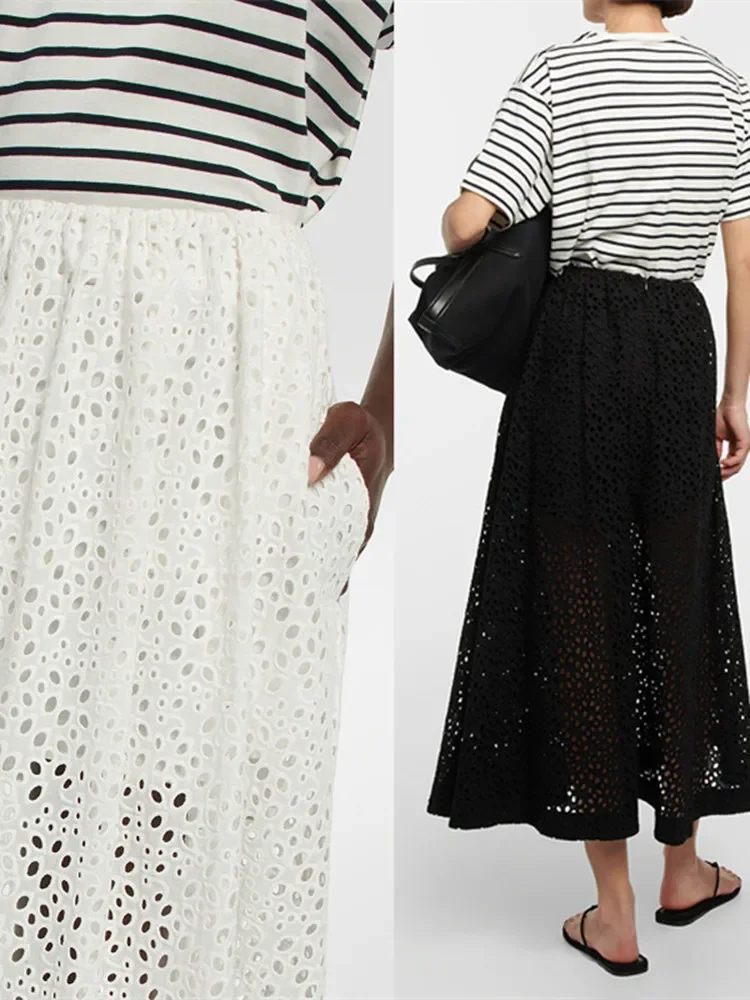Women's Midi Skirt Hollow Out Embroidery Fashion Casual Solid Color Long A-Line Jupe
Women's Midi Skirt Hollow Out Embroidery Fashion Casual Solid Color Long A-Line Jupe