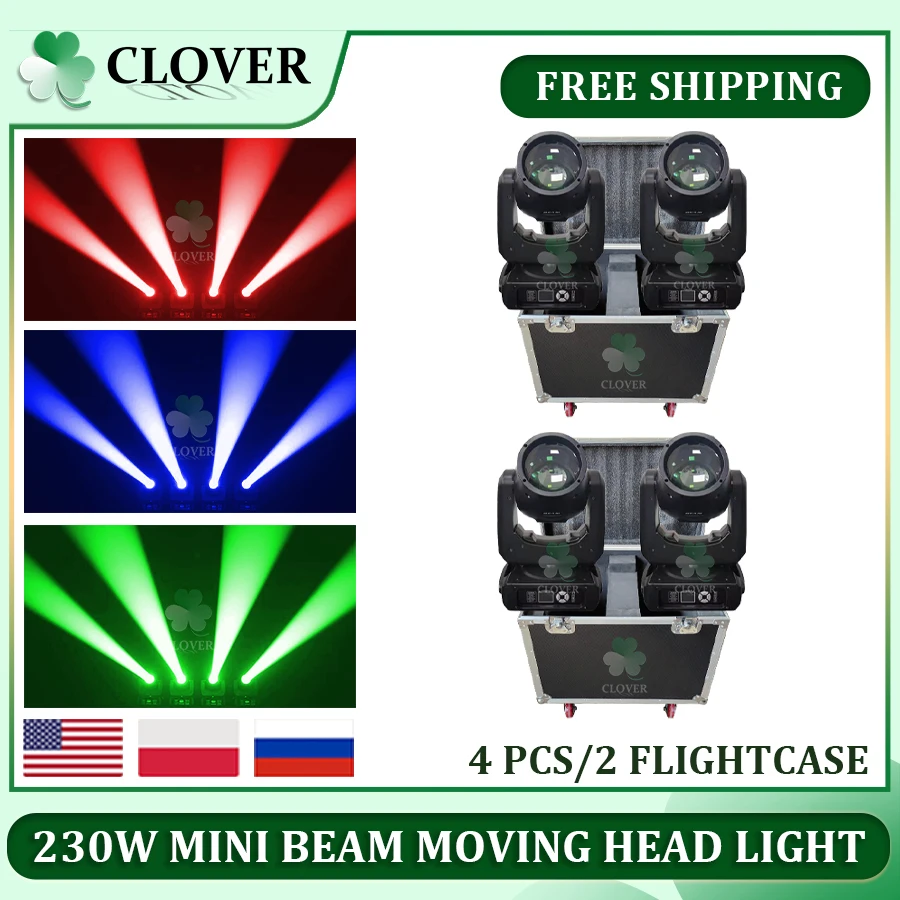 

0 Tax 4Pcs New Mini 230w 7R Moving Head Beam With Case DJ Disco Light Party Lights For Disco Parties Wedding DMX Stage Effect