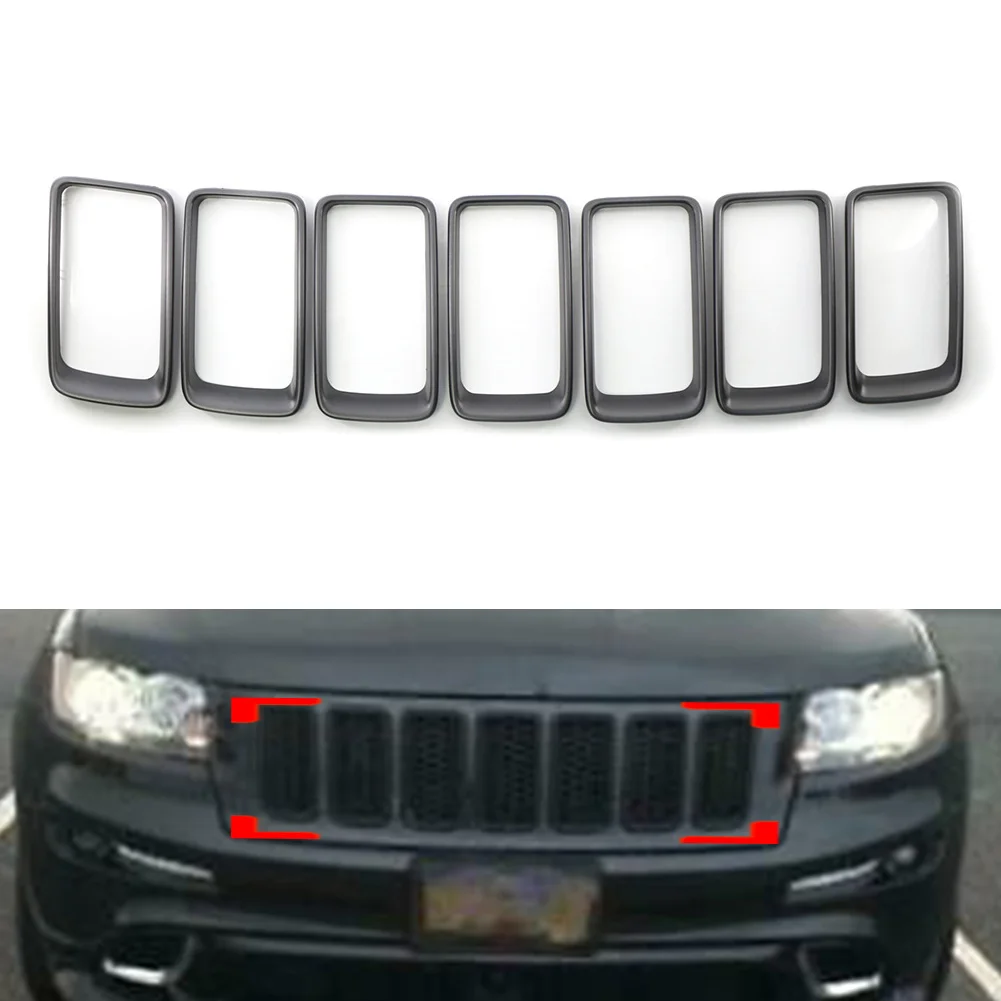 

7Pcs Gray Car Front bumper Center Mesh Grille Cover Trim For Jeep Grand Cherokee 2014-2016