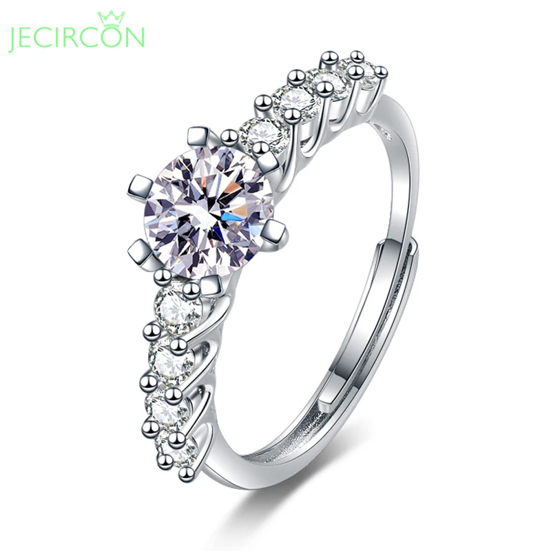 

JECIRCON 1 Carat Moissanite Ring for Women Cold Wind Xinghe 6-claw Adjustable Opening Band 925 Sterling Silver Wedding Jewelry