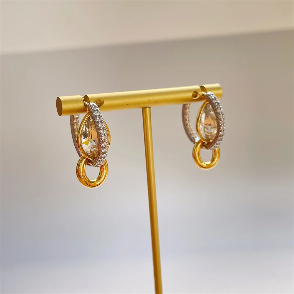 

Brass Geo 2 Tone Link Hoop Earrings Women Jewelry Punk Hiphop Designer Runway Rare Simply Gown Boho Top Japan Korean