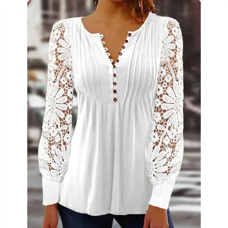2024 Elegant Causal Blouses Sexy Fashion Soild V-neck Long Sleeve Women Shirts Lace Hollow Out Patchwork Design Office Lady Tops
2024 Elegant Causal Blouses Sexy Fashion Soild V-neck Long Sleeve Women Shirts Lace Hollow Out Patchwork Design Office Lady Tops