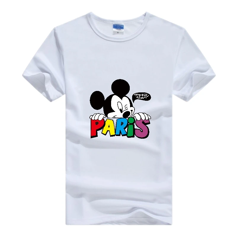 

Cute Disney Cartoon Mickey Mouse Graphic Women T-shirts 90S Summer Loose O-Neck Short Sleeve White Female Streetwear Y2k Men Top