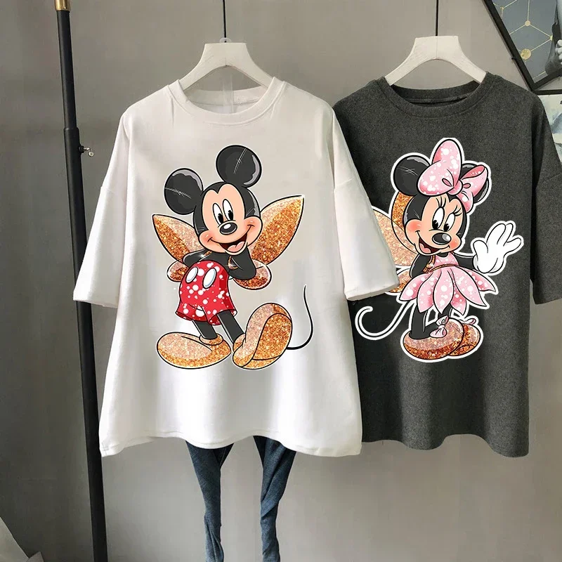 

Vintage Women Fashion Cartoon Mickey Minnie Kawaii Top Female Ulzzang Oversized T-shirt with Short Sleeves 90s Y2k