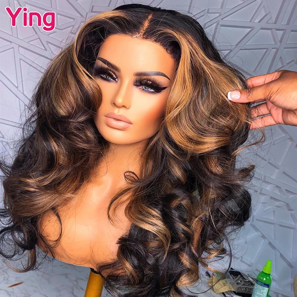 

Ying Hair Honey Blonde Highlight 200% 13x4 Lace Frontal Wig PrePlucked With Baby Hair Body Wave 13x6 Transparent Lace Front Wig