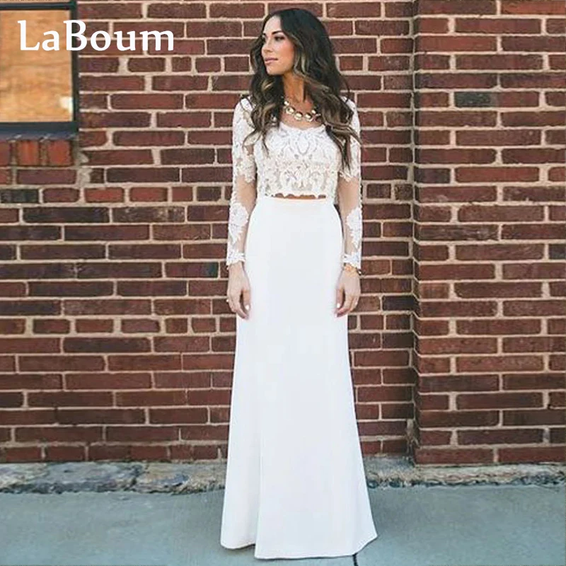 

LaBoum Wedding Dresses for Bride Two Pieces Applique O-neck Lace A-line Bridal Gown Vestidos Novia فستان حفلات ال robe de mariée