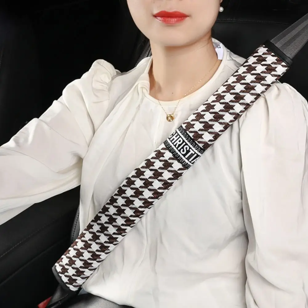 

50cm Rhombic Embroidery Plaid Seatbelt Cover Car Seatbelt Shoulder Pad Houndstooth Car Shoulder Pad