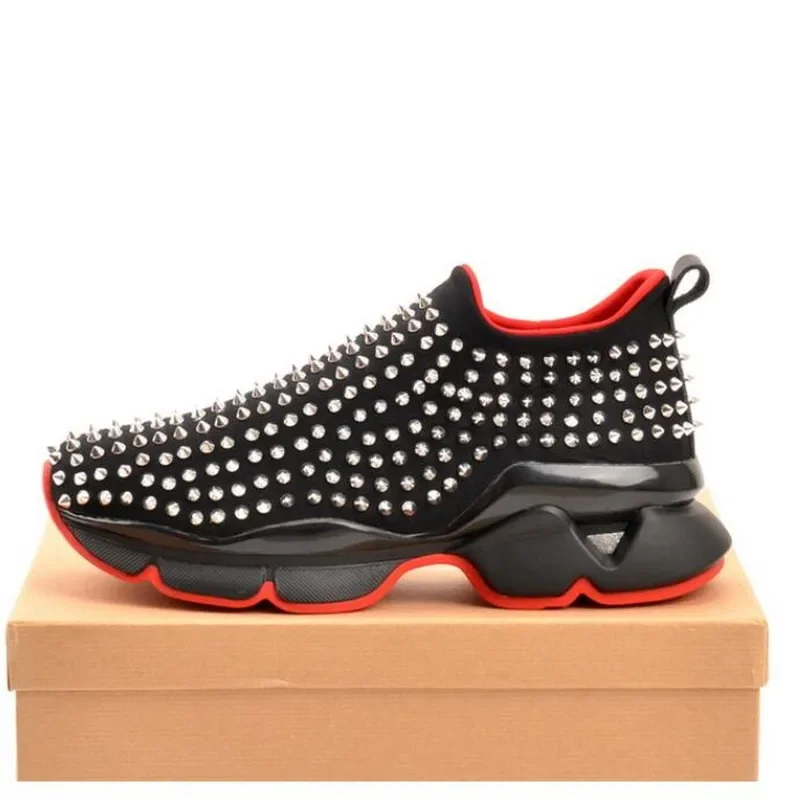 

Best Top High Quality Red Sole Womens Trendy Casual Shoes Luxury Mens Real Leather Shoes 35-48 Designr Studded Rock Tide Shoes
